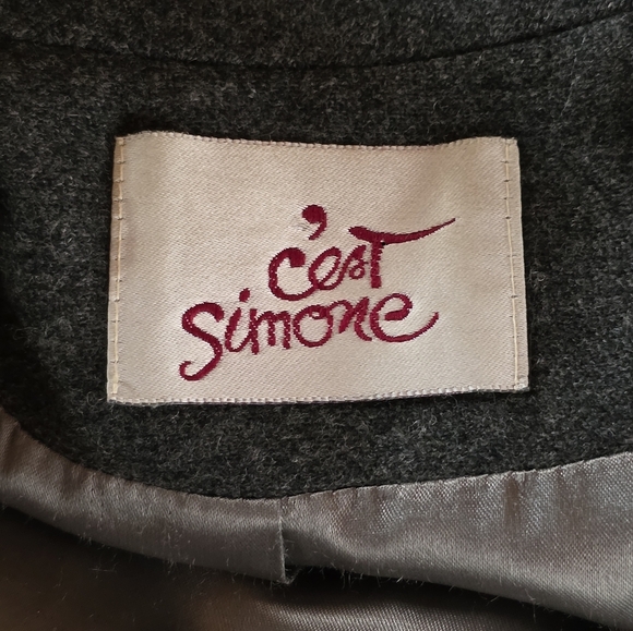 Vintage C’est Simone Charcoal Gray Wool Cape Small 70s Full Length Buttoned - Picture 11 of 14